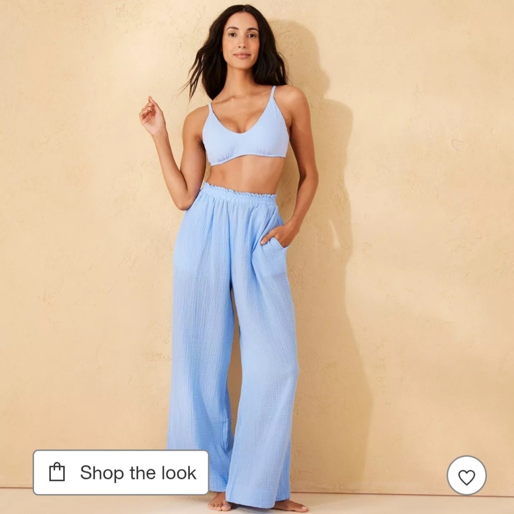 Shade & Shore Sky Blue Wide-Leg Pants Beach/pool Size Large - Picture 2 of 5
